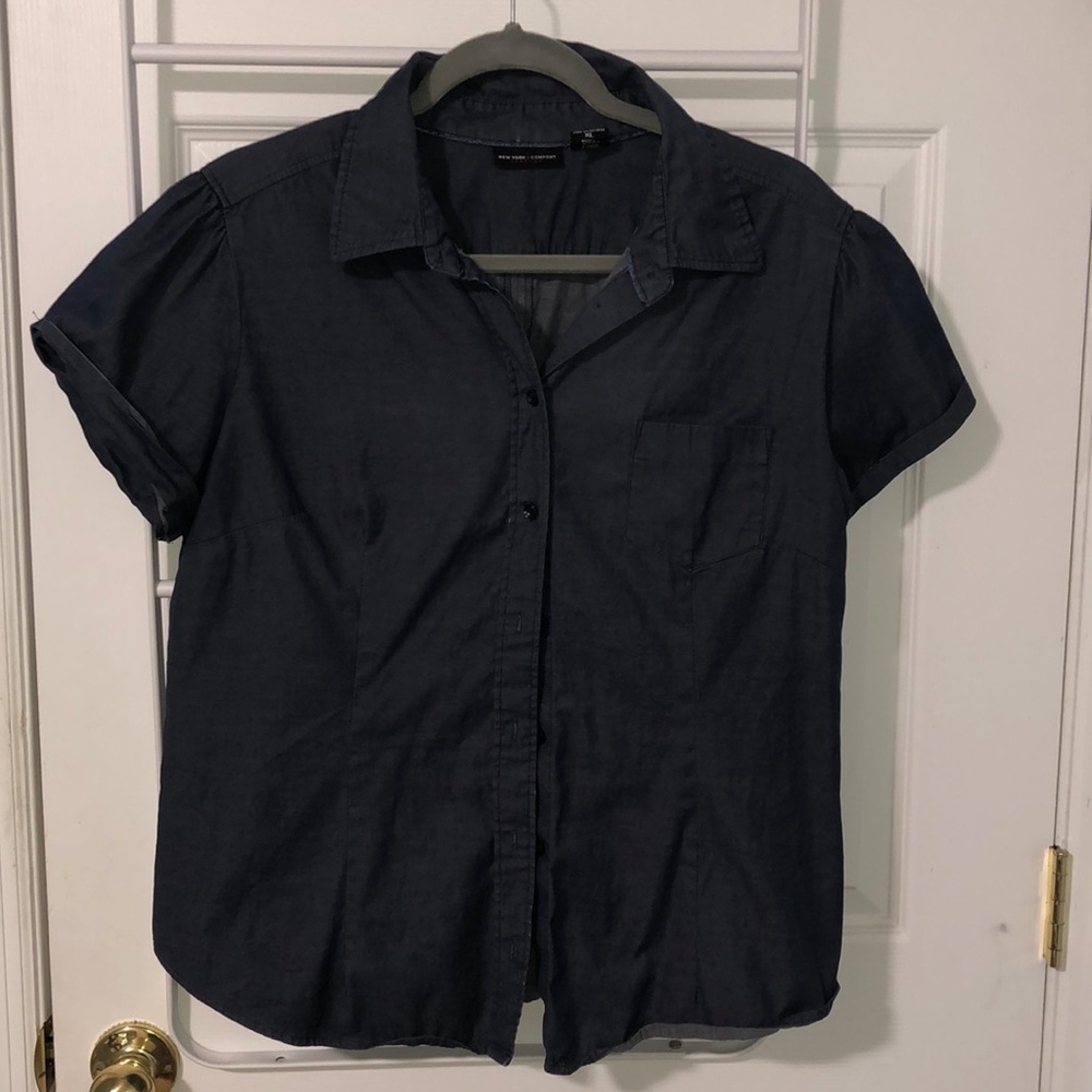 New York & Co XL Stretch Chambray Button Front Top